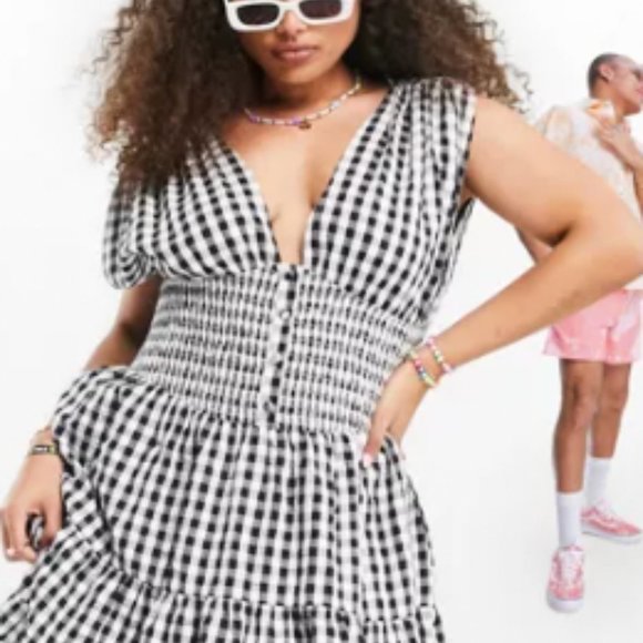 ASOS Curve PLus Size 26 Gingham Black and White Sundress - Picture 2 of 2